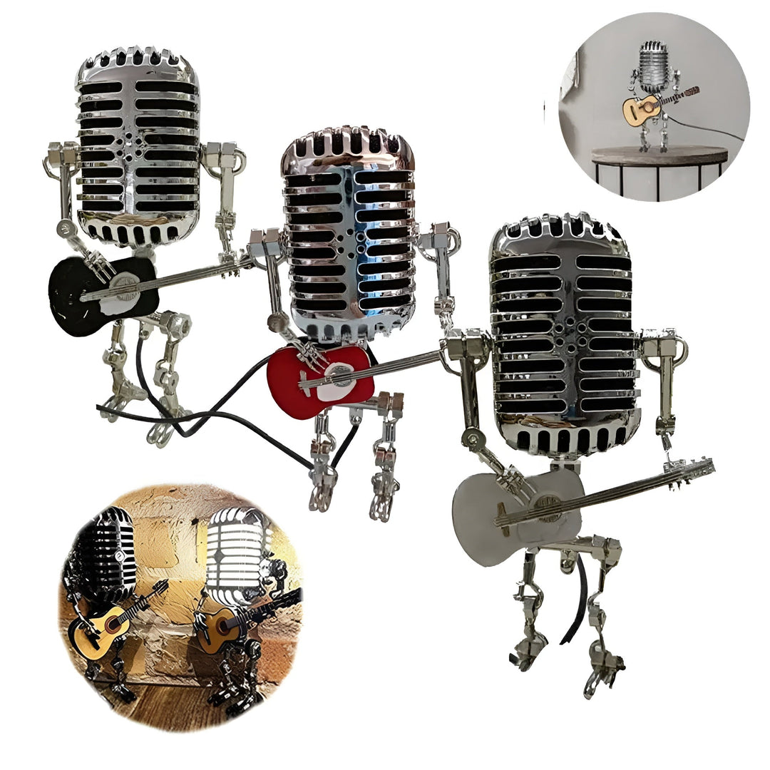 Robotlampe med gitar – LED-dekorasjon i vintagestil til skrivebordet