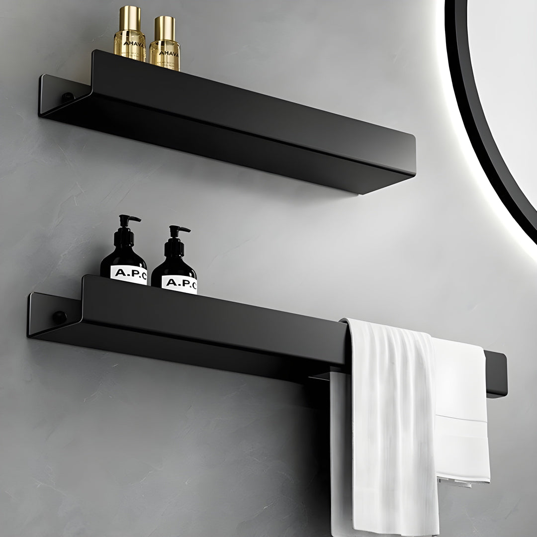 Svart Badekarmhylle – Moderne Design med Håndkleholder | Praktisk Oppbevaring for Badet | Skanto