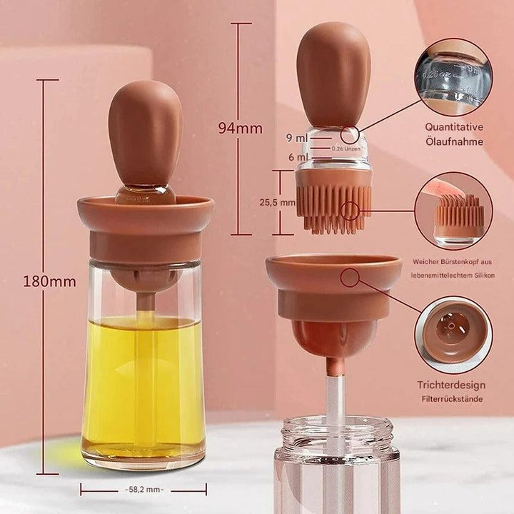 Skanto | Oljedispenser med silikonbørste – Presis dosering & Enkel påføring for matlaging & grilling