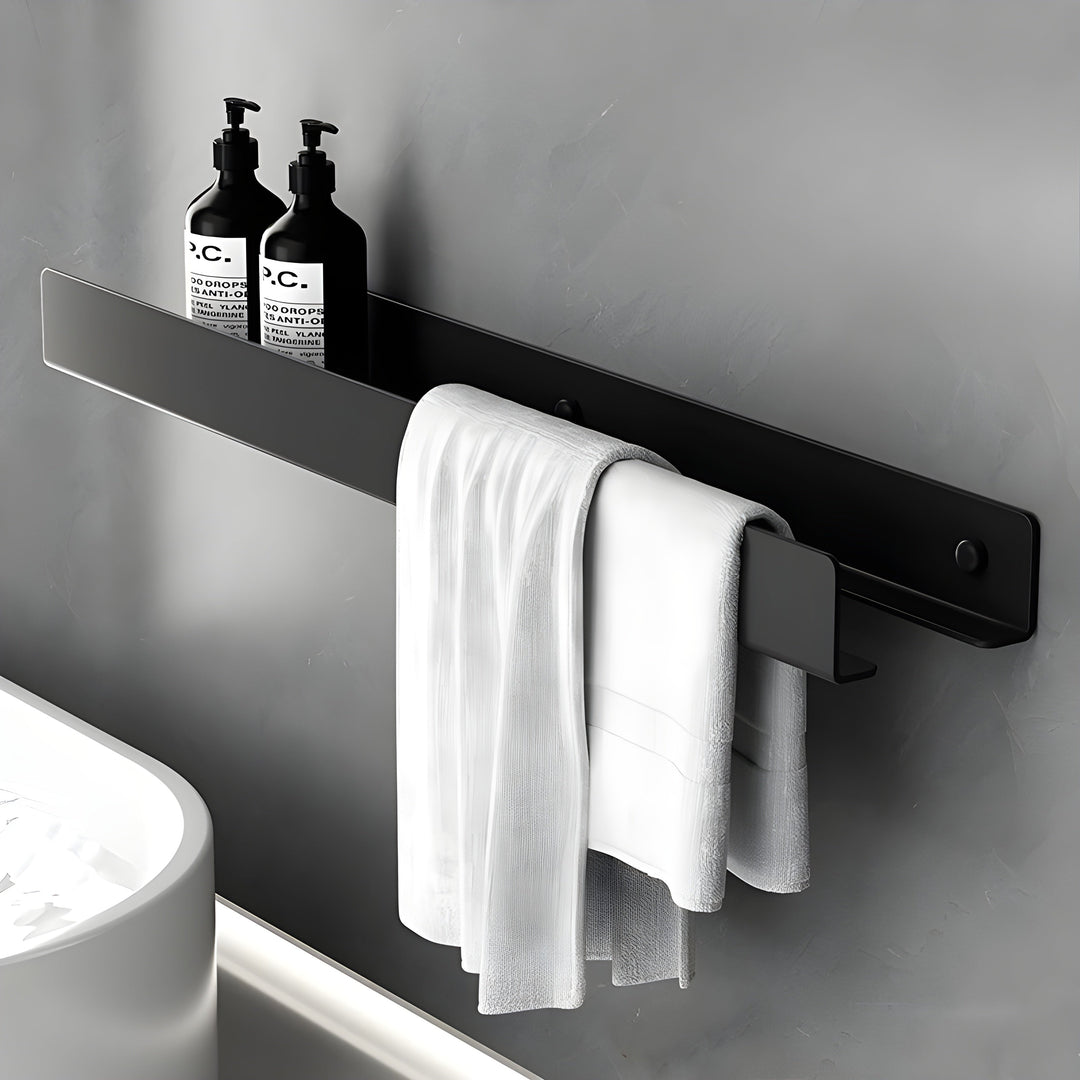 Svart Badekarmhylle – Moderne Design med Håndkleholder | Praktisk Oppbevaring for Badet | Skanto