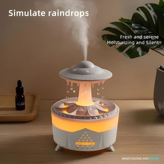 Skanto | Sopphumidifier med Regnbyge Lampe Aromaterapi - Fargerik Regndråpe Lys Eterisk Olje Diffuser