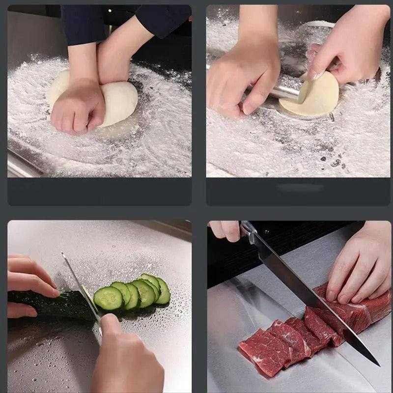 Skanto | Høy-kvalitets skjærefjøl laget av rustfritt stål med kant – ideell for hjemmelaget pizza, bakverk og mer!