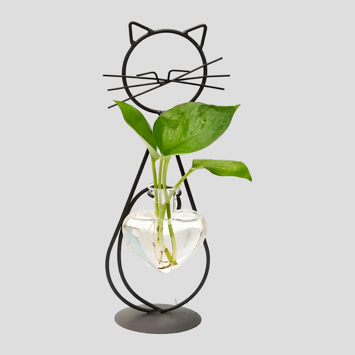 AquaPurr Vase - Hydroponisk Glass Hjertevase med Katteformet Holder | Skanto