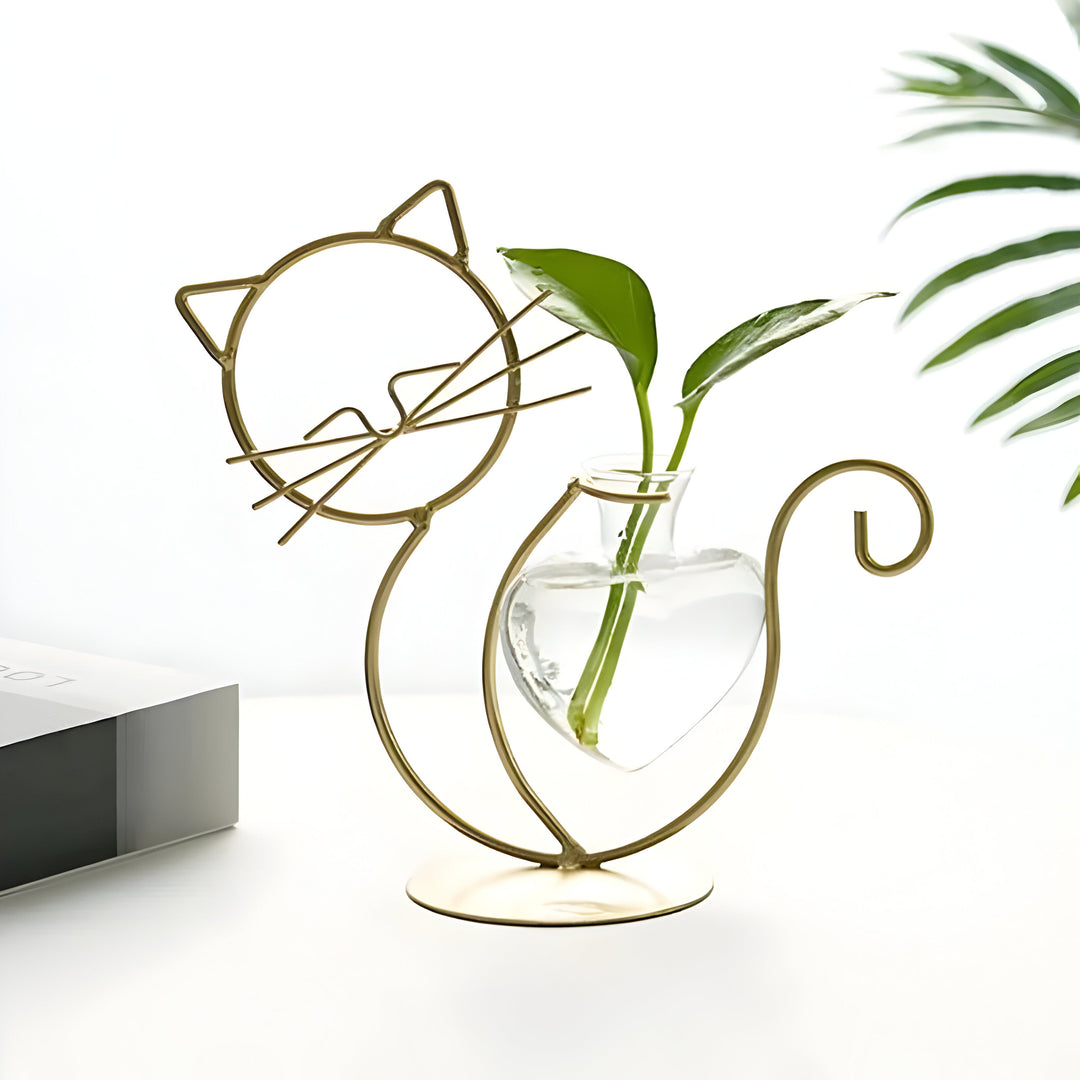 AquaPurr Vase - Hydroponisk Glass Hjertevase med Katteformet Holder | Skanto