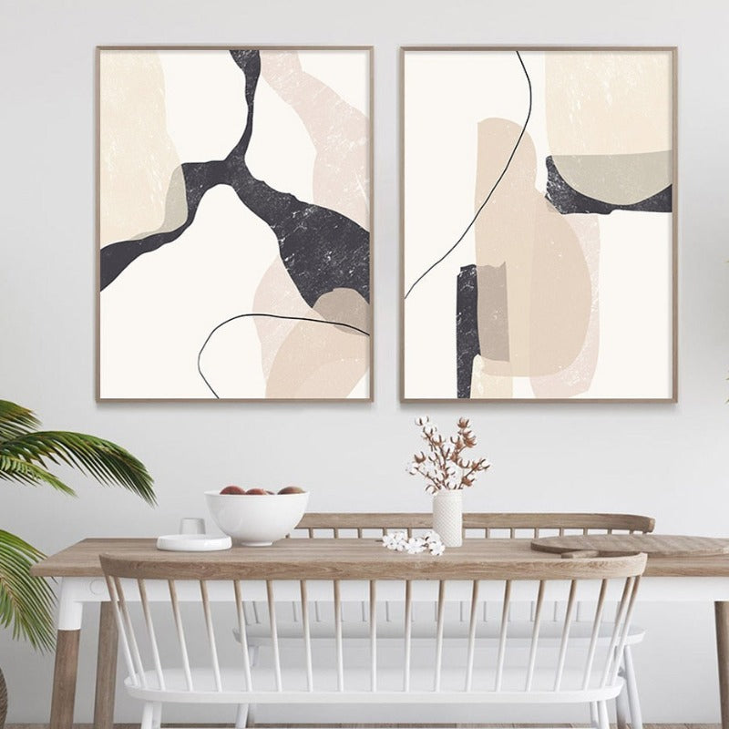 Abstrakt beige marmor geometriske former - lerret veggkunsttrykk | Skanto