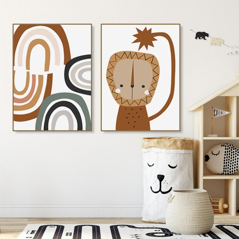 Boho-stil Abstrakt Regnbue Løve Barnerom - Lærred Veggkunst Trykk | Skanto