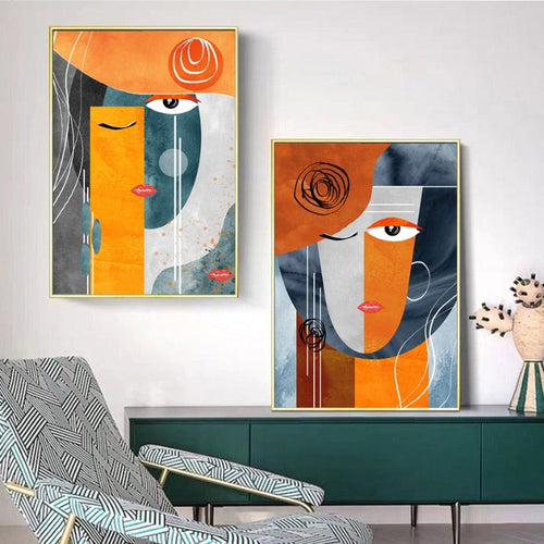 Modern abstract geometric risk ansikter – lerrettrykk