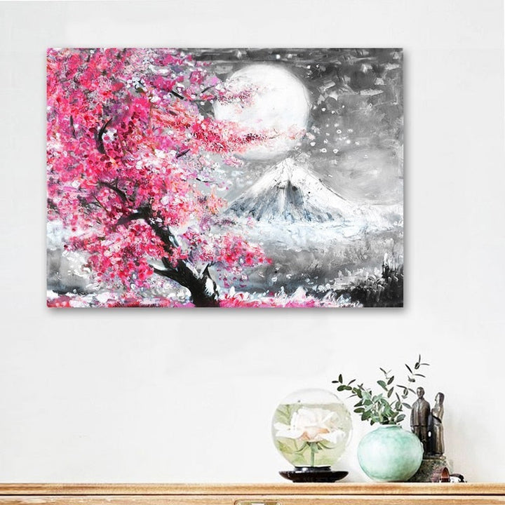 Japansk Sakura Kirsebærblomsttre - Lærret Veggkunst Trykk
