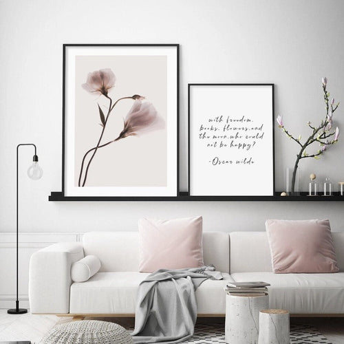 Abstract Pink Floral Silhouette Ved Skumring - Lerret Veggkunst Trykk | Skanto