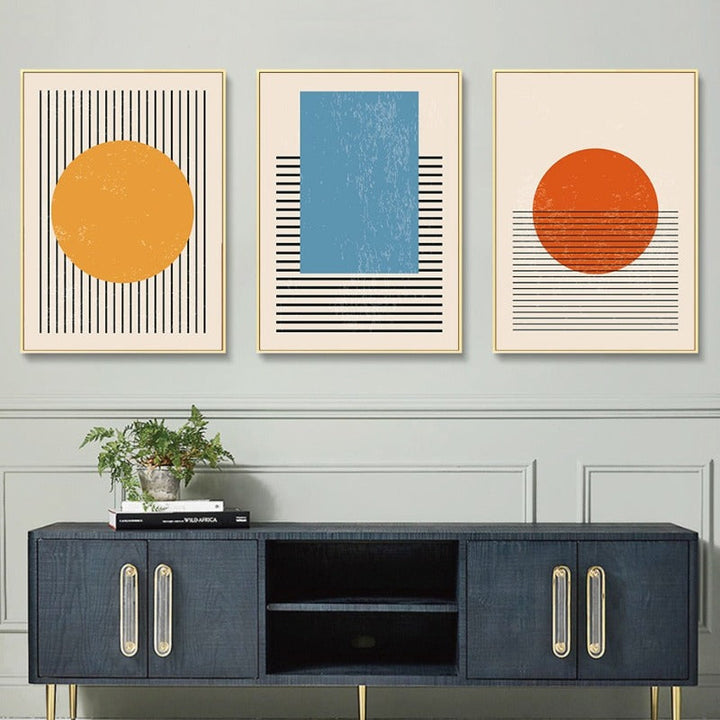 Abstract Gul Blå Geometriske Former - Lærret Veggkunst Trykk | Skanto