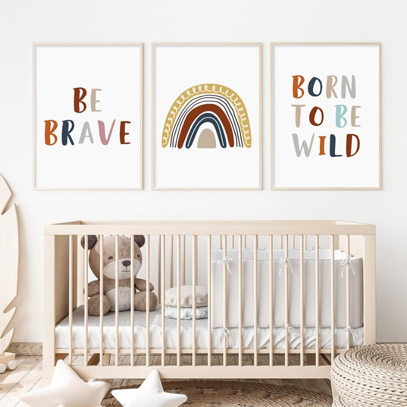 Boho Rainbow Neutral Nursery Motivasjonell - Lerret Veggkunst Trykk | Skanto