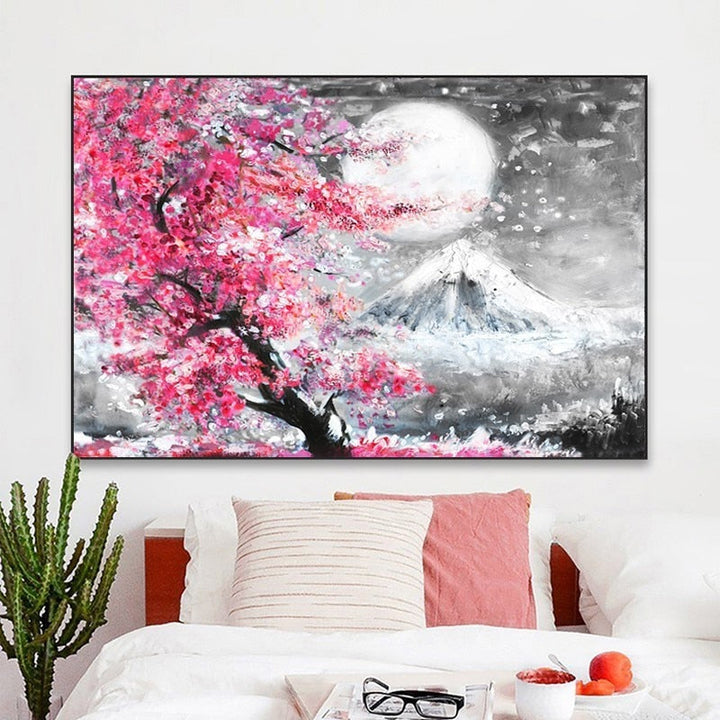 Japansk Sakura Kirsebærblomsttre - Lærret Veggkunst Trykk