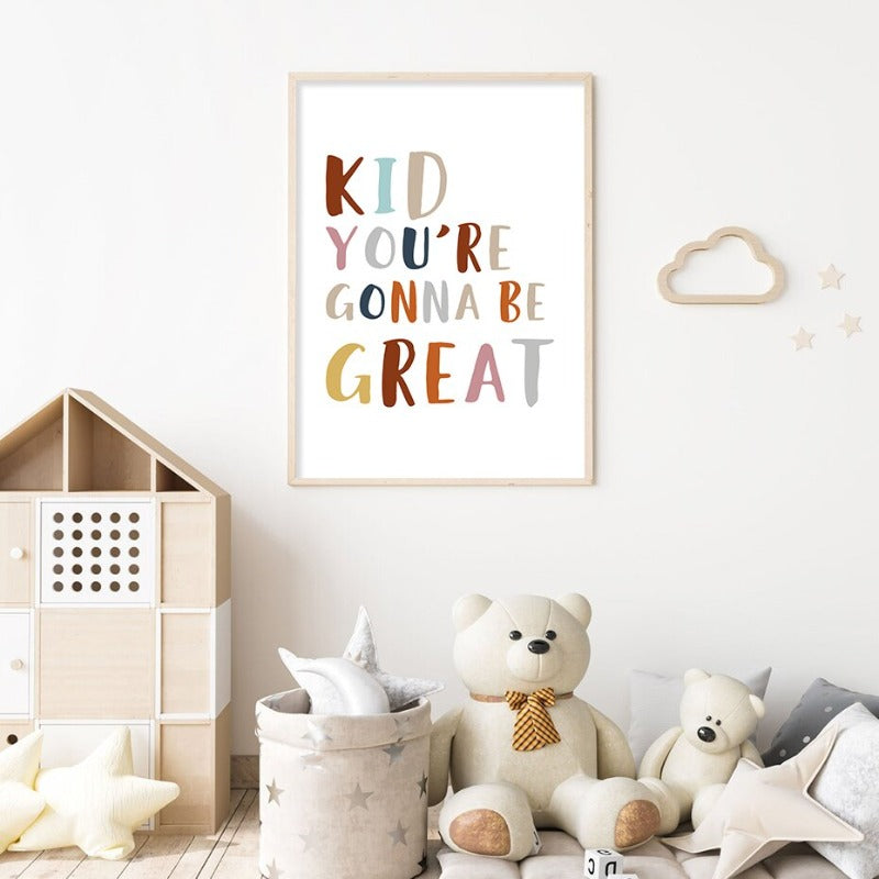 Boho Rainbow Neutral Nursery Motivasjonell - Lerret Veggkunst Trykk | Skanto