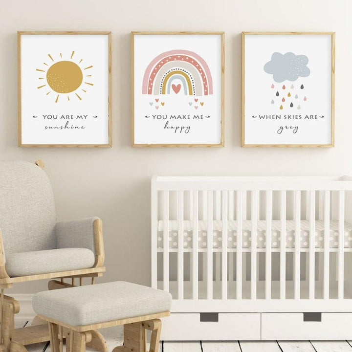 Cartoon Sol Sky Skyen Regnbue Barnerom Dekor-Canvas Veggkunst Trykk | Skanto