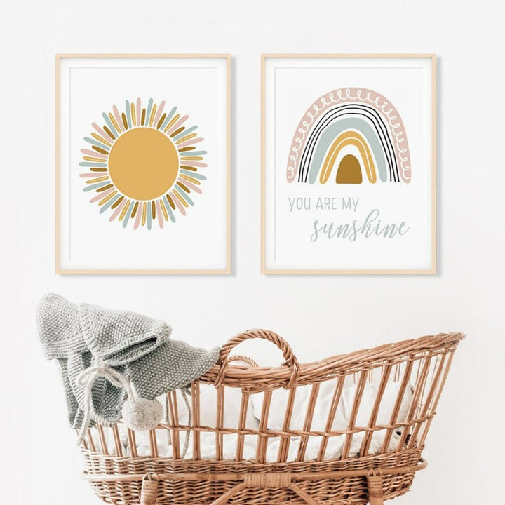 Clouds Sunshine Lovely Mountain Nursery - Lærred Veggkunst Trykk | Skanto