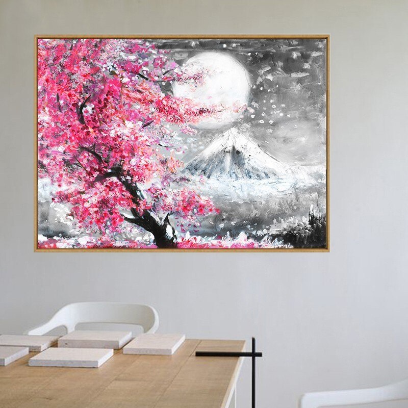 Japansk Sakura Kirsebærblomsttre - Lærret Veggkunst Trykk