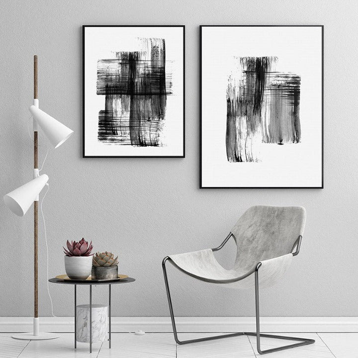 Abstracte Tintenbørstestrøk - Lærret Veggkunsttrykk | Skanto