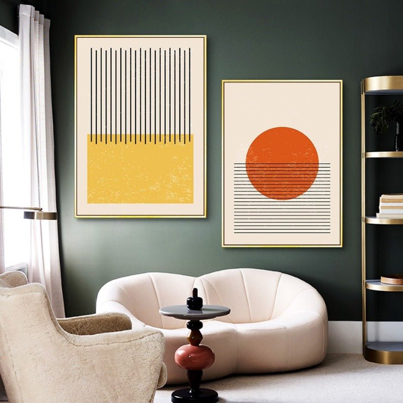 Abstract Gul Blå Geometriske Former - Lærret Veggkunst Trykk | Skanto