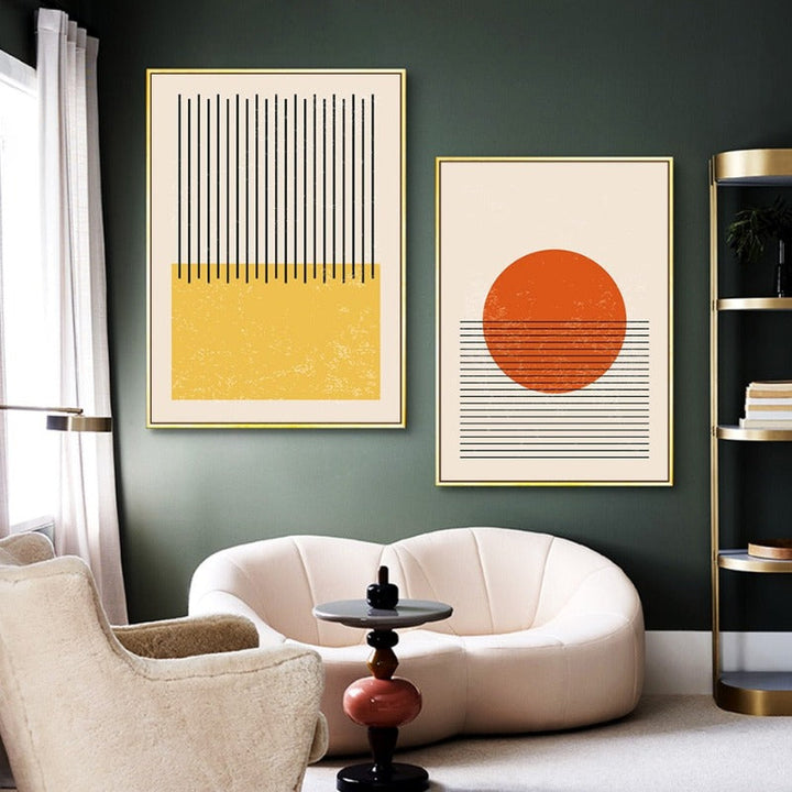Abstract Gul Blå Geometriske Former - Lærret Veggkunst Trykk | Skanto