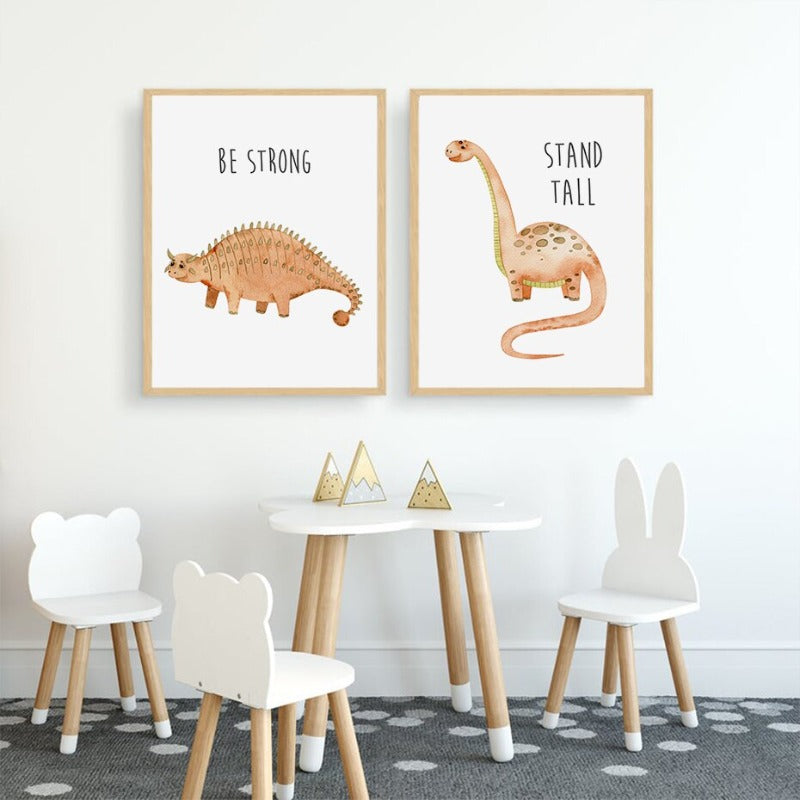 Cartoon Dinosaur Motivation - Lerret Veggkunst Trykk | Skanto