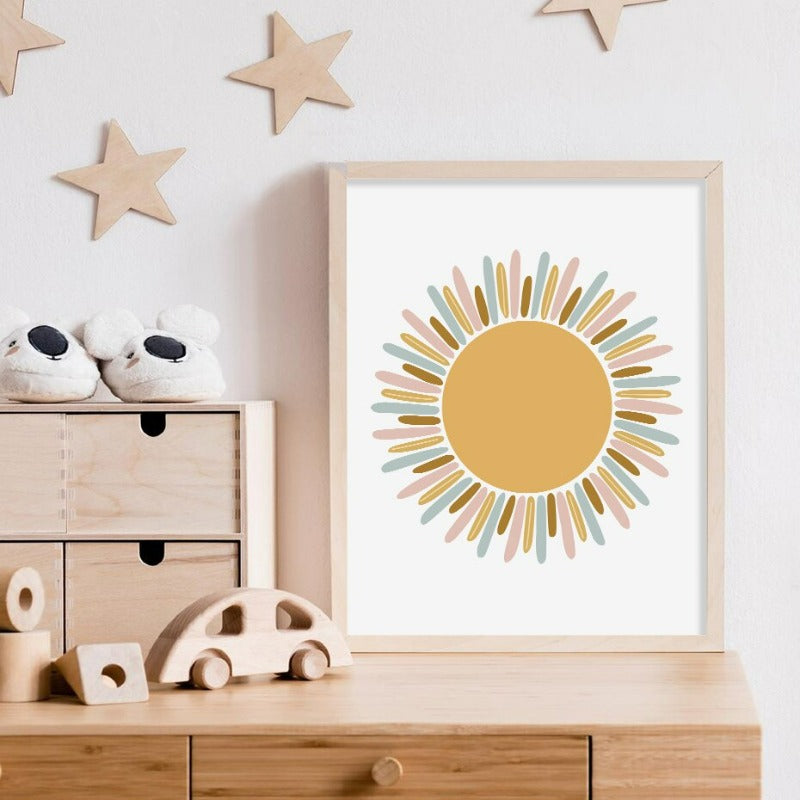 Clouds Sunshine Lovely Mountain Nursery - Lærred Veggkunst Trykk | Skanto