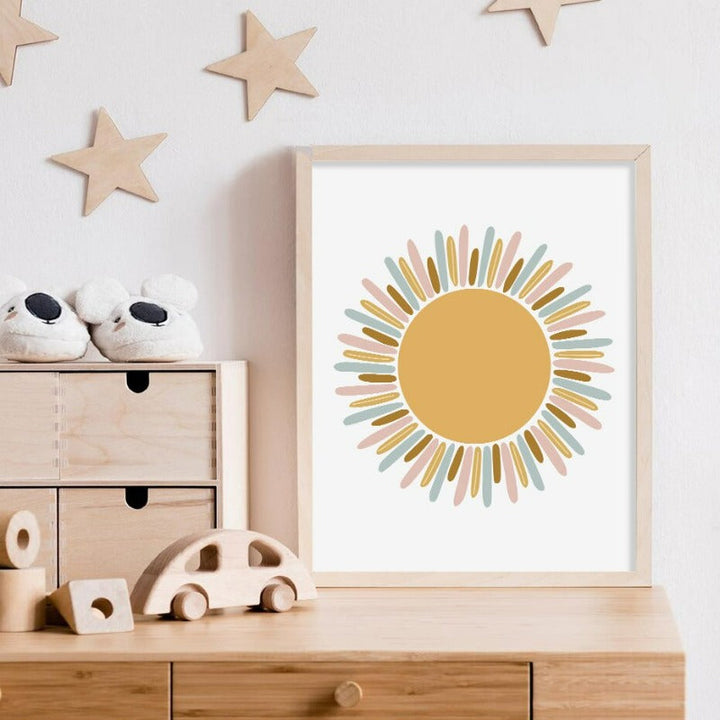 Clouds Sunshine Lovely Mountain Nursery - Lærred Veggkunst Trykk | Skanto
