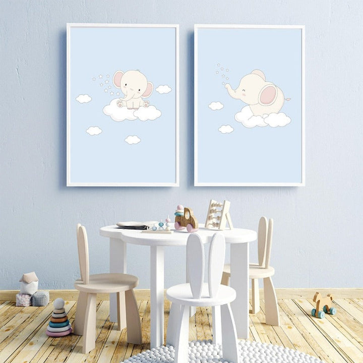 Cartoon Lykkelig liten elefant Barnerom - Canvas veggkunst trykk | Skanto
