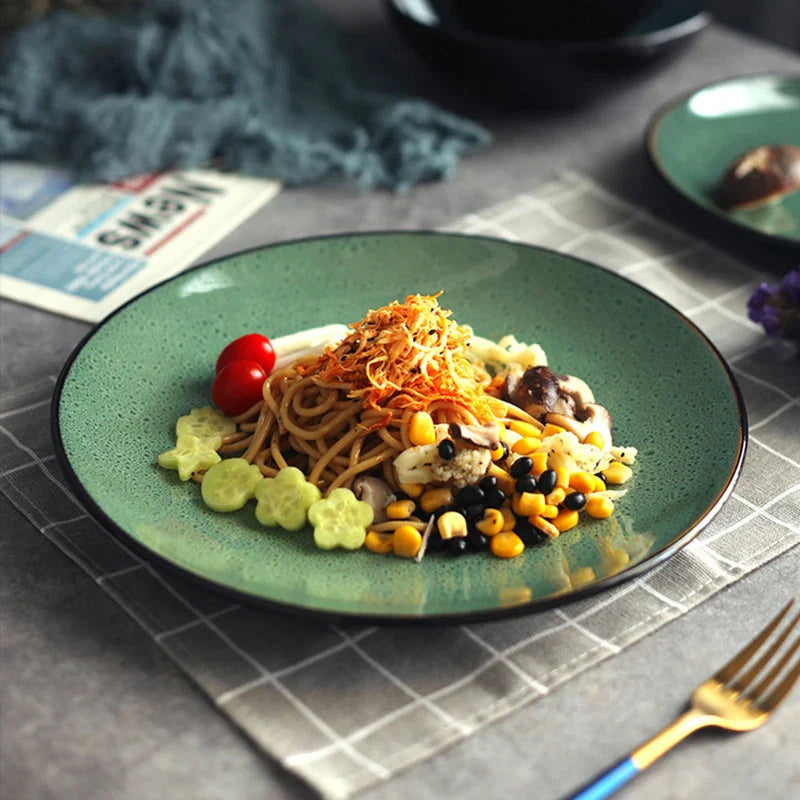 Malachite green ceramic plate and bowl porcelain dinner plate | Skanto