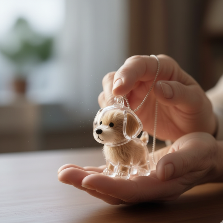 Minnesmykke i pels i hundeform Skanto