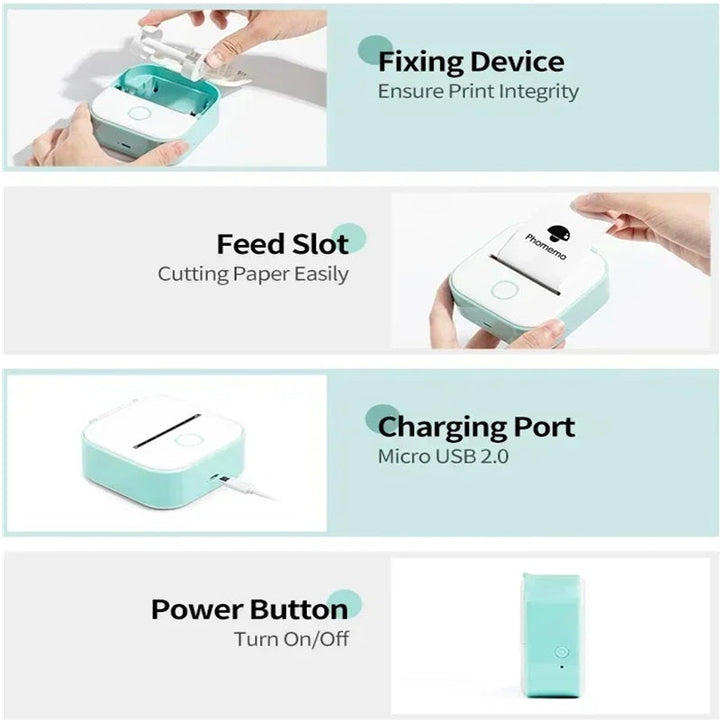 Skanto | Bærbar mini skriver med Bluetooth og blekefri termisk utskrift
