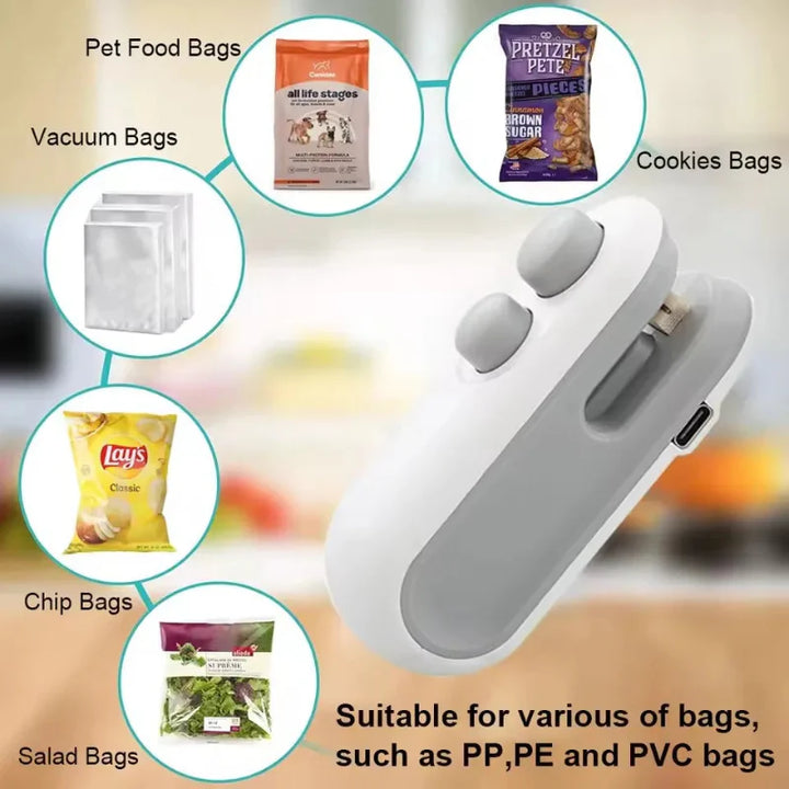 Mini Bag Sealer Oppladbar Varmeforsegler med Kutteren Bærbar Forsegler | Skanto