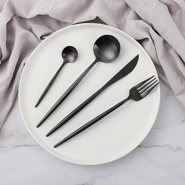 VédaTable 24-delt middagssett – Moderne rustfritt stål eleganse | Skanto