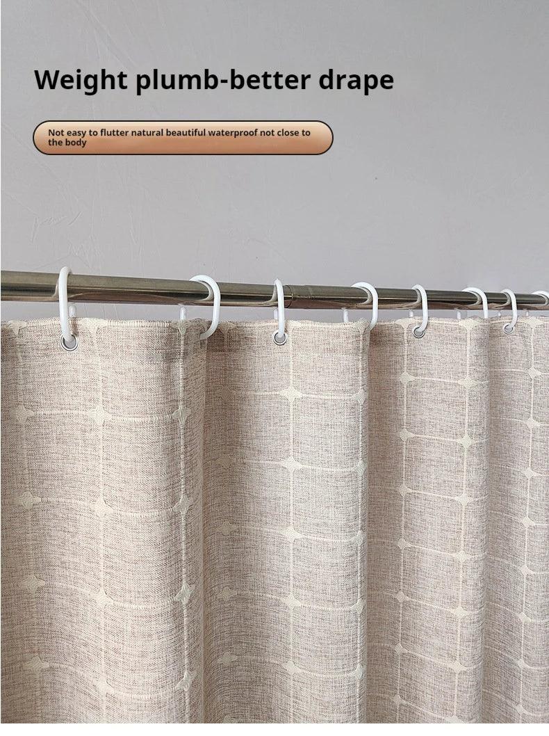 Skanto | Moderne Jacquard Lin Dusjforheng med Frynser (1 stk) │ For Nordisk Bad Dekorasjon