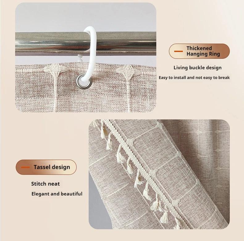 Skanto | Moderne Jacquard Lin Dusjforheng med Frynser (1 stk) │ For Nordisk Bad Dekorasjon