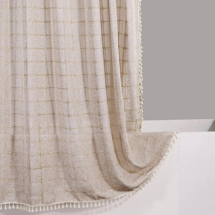 Skanto | Moderne Jacquard Lin Dusjforheng med Frynser (1 stk) │ For Nordisk Bad Dekorasjon