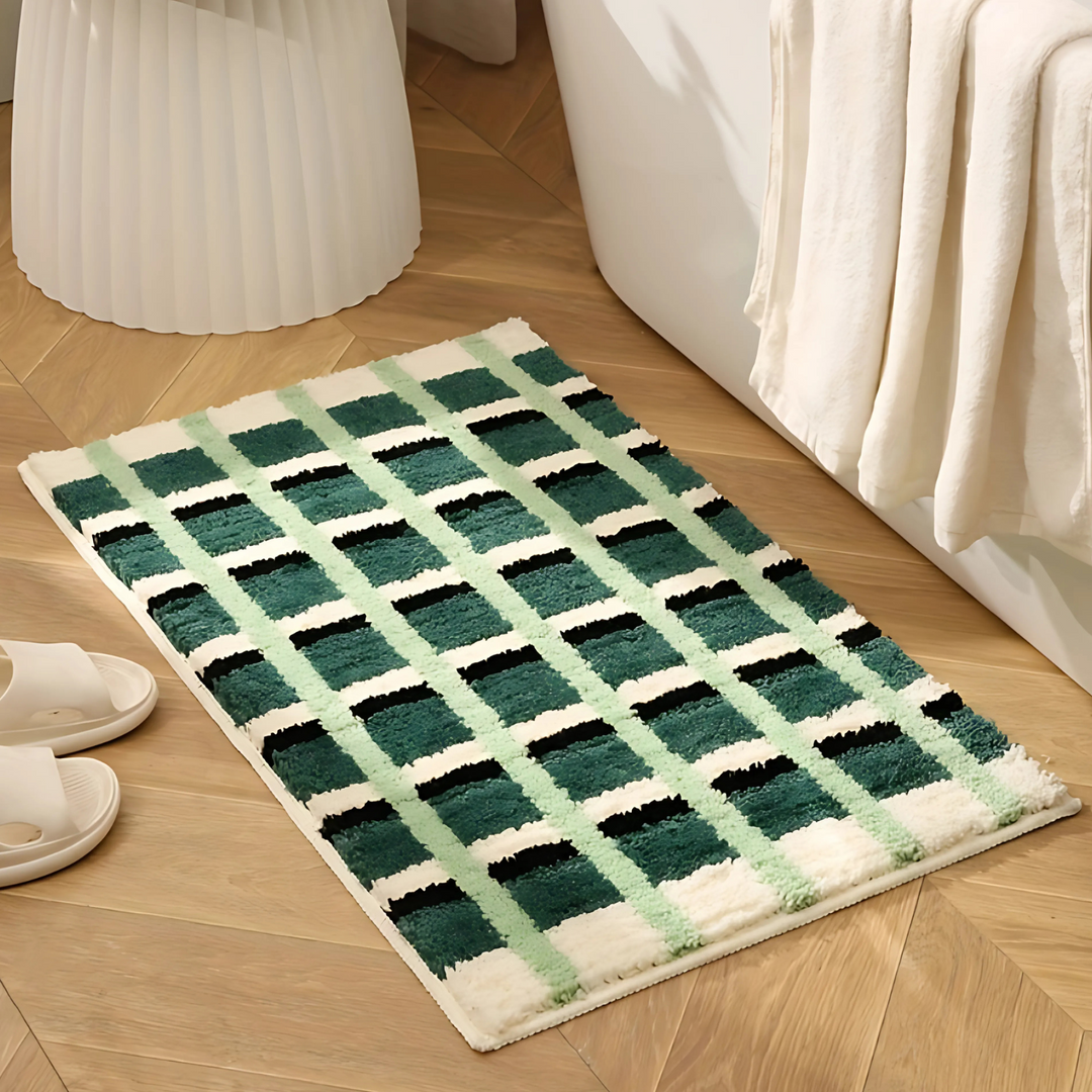 Skanto | Mos grønne geometriske flock bade matte