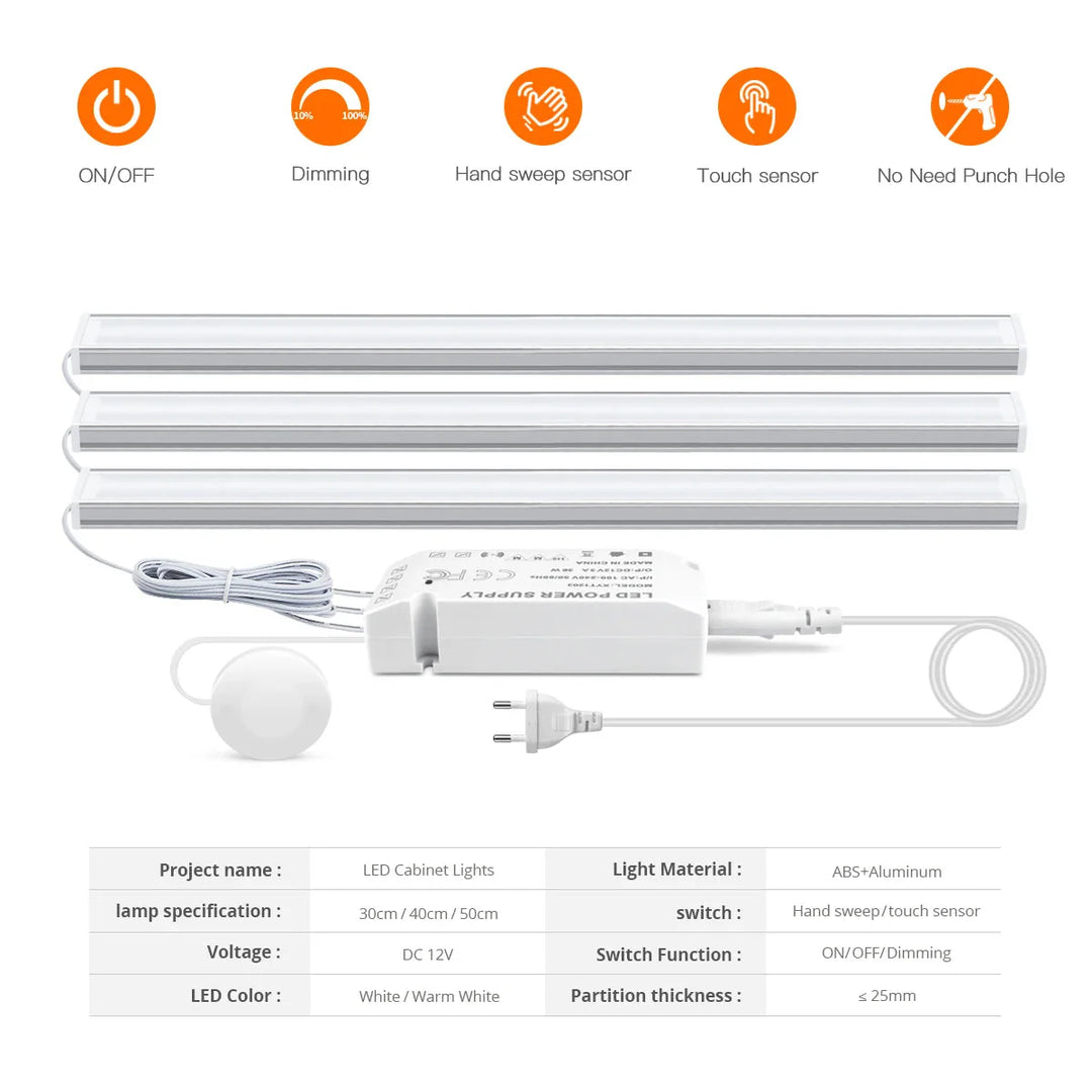 Motion Touch Sensor LED Lys Trådløs Lys Gjennomtrengelig Tre Aluminiumsstang | Skanto