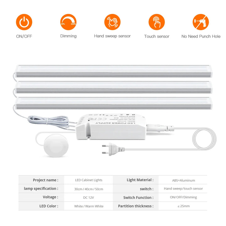 Motion Touch Sensor LED Lys Trådløs Lys Gjennomtrengelig Tre Aluminiumsstang | Skanto
