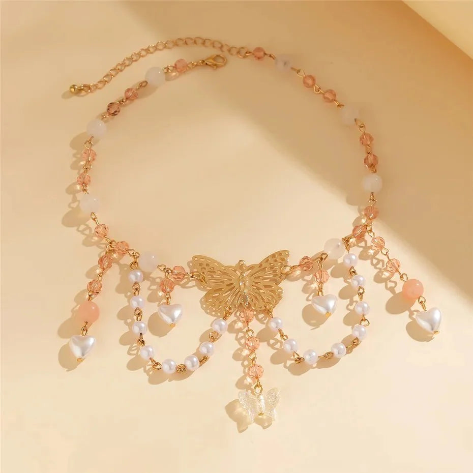 Skanto | Multi Laget Sommerfugl Hjerte Choker Halskjede