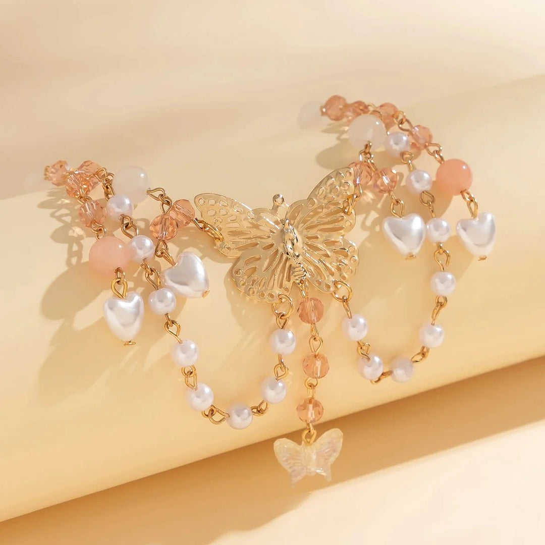 Skanto | Multi Laget Sommerfugl Hjerte Choker Halskjede