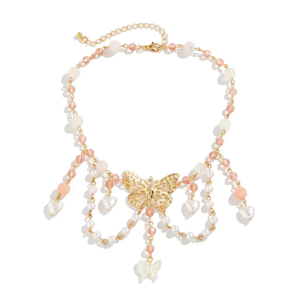 Skanto | Multi Laget Sommerfugl Hjerte Choker Halskjede