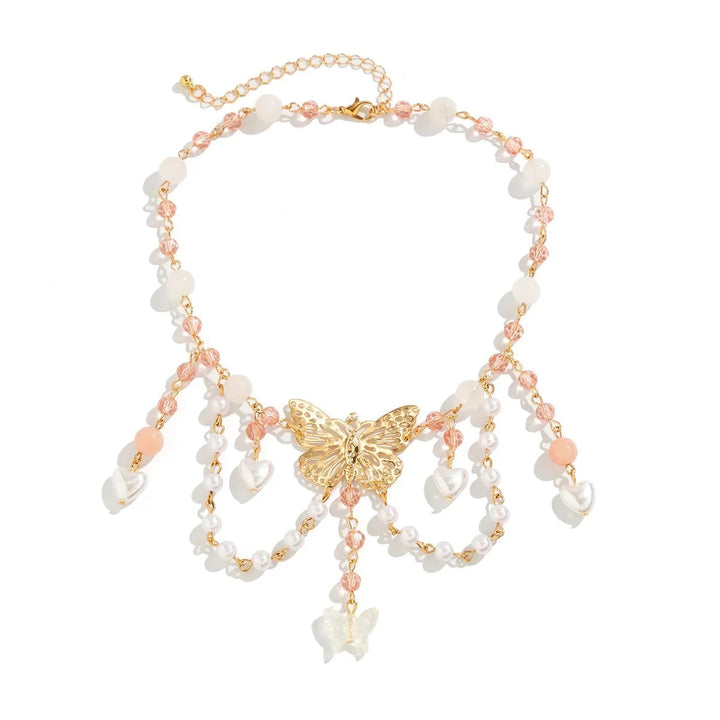 Skanto | Multi Laget Sommerfugl Hjerte Choker Halskjede