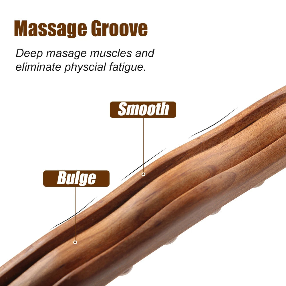 WoodRelax Gua Sha Massasje Stick – 60 cm massasjeverktøy laget av naturlig tre for dyp muskelavslapping | Skanto