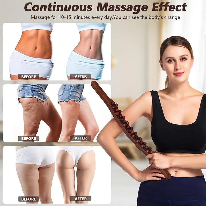WoodRelax Gua Sha Massasje Stick – 60 cm massasjeverktøy laget av naturlig tre for dyp muskelavslapping | Skanto