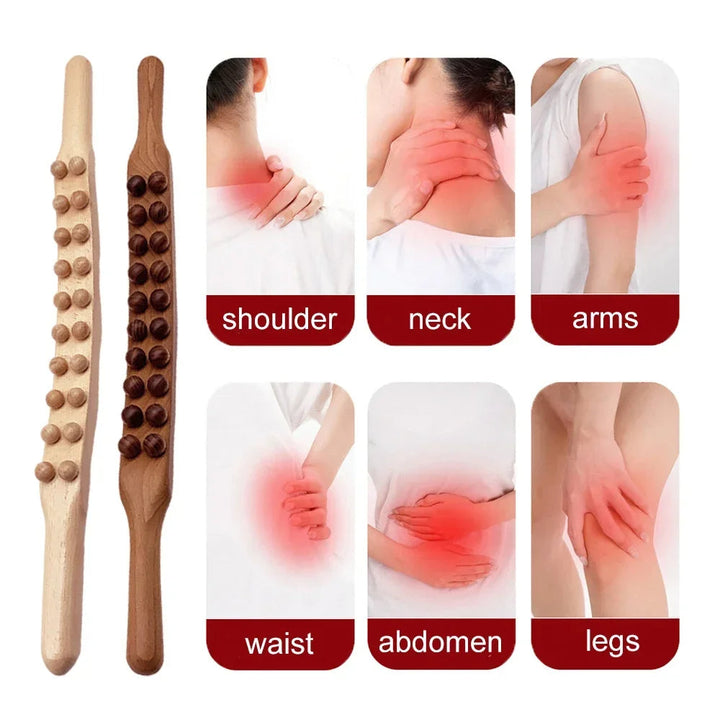 WoodRelax Gua Sha Massasje Stick – 60 cm massasjeverktøy laget av naturlig tre for dyp muskelavslapping | Skanto