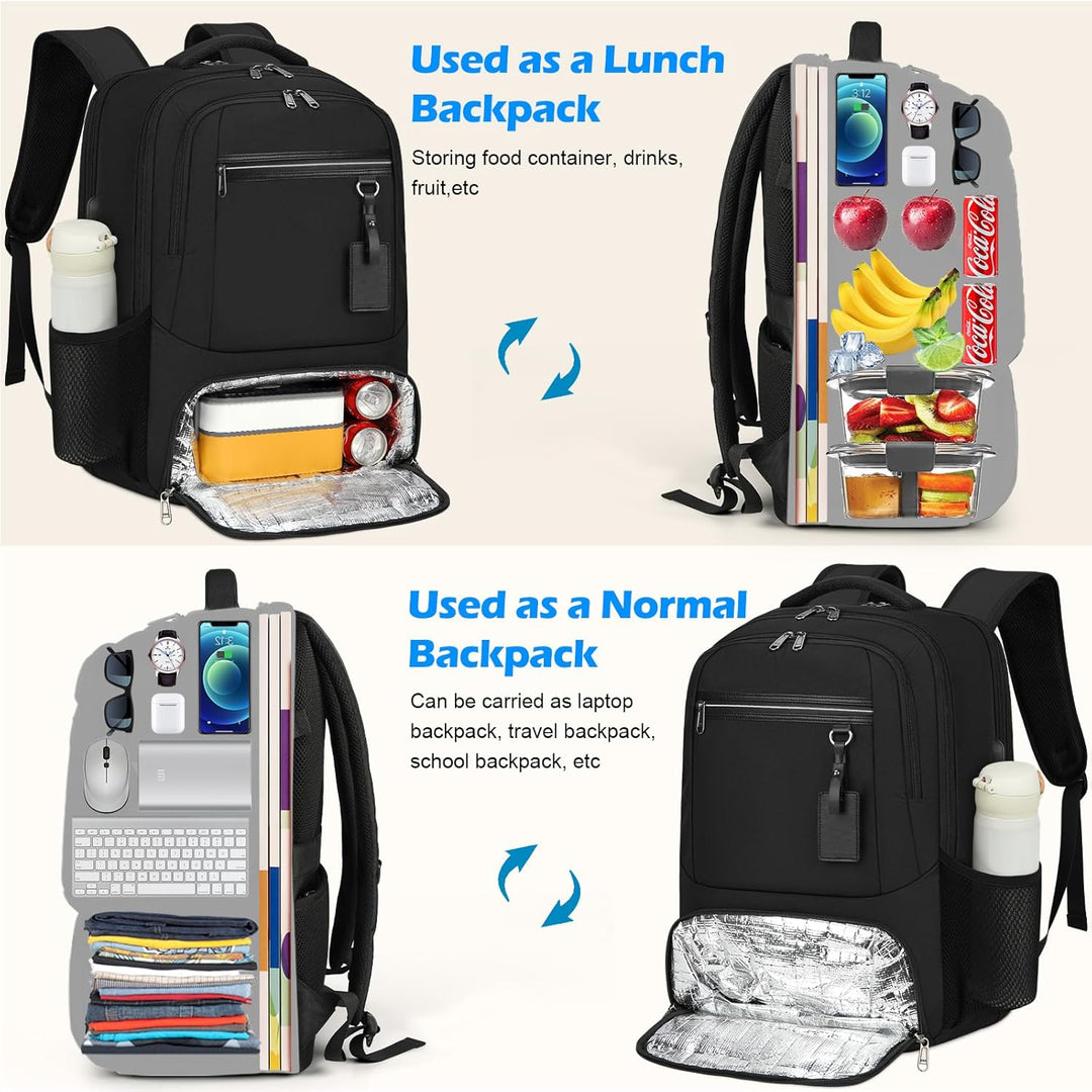 Vanntett Laptop & Lunsj Ryggsekk med USB-port – Multi-kompartments Reisebag | Skanto