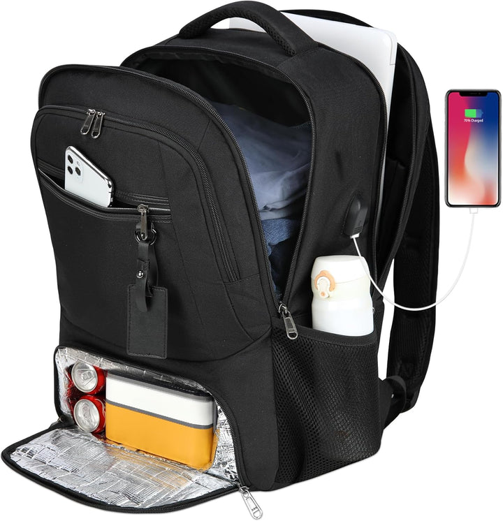 Vanntett Laptop & Lunsj Ryggsekk med USB-port – Multi-kompartments Reisebag | Skanto