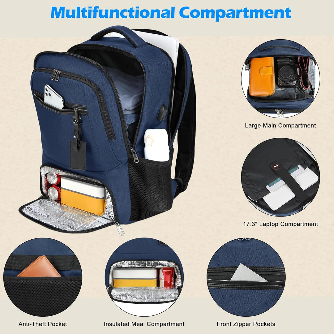Vanntett Laptop & Lunsj Ryggsekk med USB-port – Multi-kompartments Reisebag | Skanto