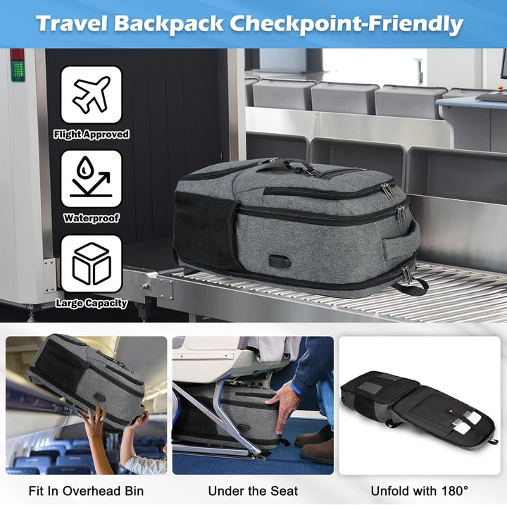 Vanntett Laptop & Lunsj Ryggsekk med USB-port – Multi-kompartments Reisebag | Skanto