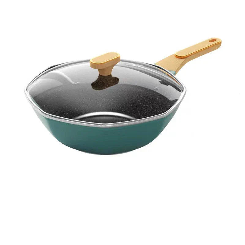 Non Stick Oktagonal Wok Stekepanne med Lokk Kokegryte | Skanto